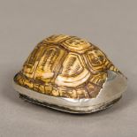 A Victorian unmarked white metal mounted snuff box Formed from a tortoise carapace,