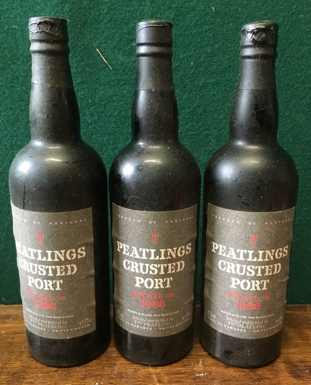 Peatlings Crusted Port Bottled 1988 Three bottles.