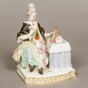 A 19th century Meissen porcelain figurine Formed as a seated young lady gazing into the dressing