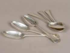 Six various 18th century Old English pattern silver tablespoons,