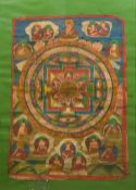 A 19th/20th century Tibetan Thanka Typically worked, framed and glazed. 42 x 60 cm.