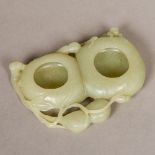 A Chinese carved jade brush washer Of pierced double gourd form. 11 cm long.