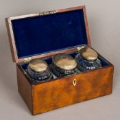 A George III mahogany tea caddy, hallmarked London 1797, maker's mark of IH,
