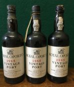Royal Oporto 1985 Vintage Port Three bottles.