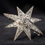 A Victorian unmarked white gold or platinum diamond set brooch Of star form,