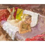 DENNIS GILBERT (born 1922) British (AR) Reclining Nude Oil on board, signed, framed. 29 x 24 cm.