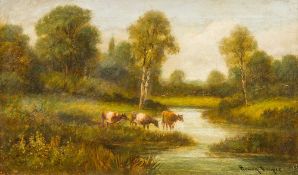 HENRY COOPER (19th/20th century) British Cows in River Landscapes Oils on canvas, both signed,