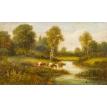 HENRY COOPER (19th/20th century) British Cows in River Landscapes Oils on canvas, both signed,