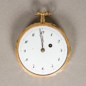 An 18 K gold verge repeating pocket watch The white enamelled dial with Arabic numerals and single