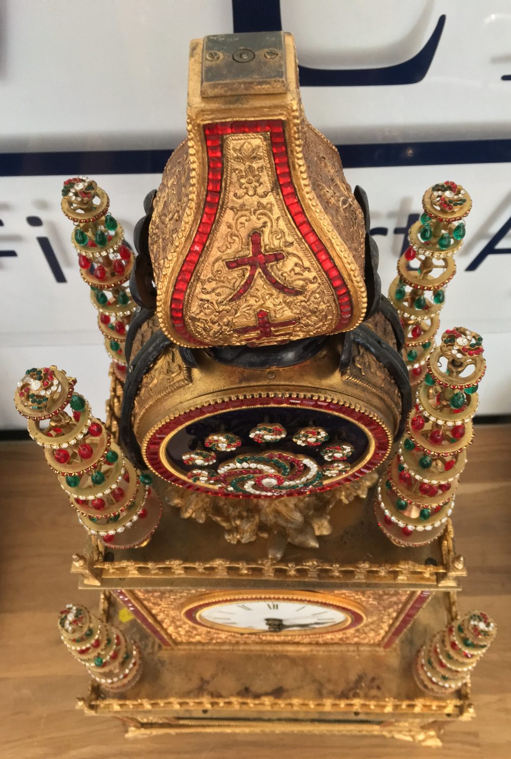 A large and impressive Chinese gilded metal paste set musical automaton table clock The 4 1/2 inch - Image 21 of 23