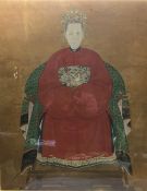 A 19th century Chinese ancestor painting Watercolour laid on board depicting an elderly dignified