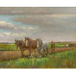 GEOFFREY MORTIMER (1895-1986) British (AR) The Ploughing Team Oil on board, signed, framed. 26.