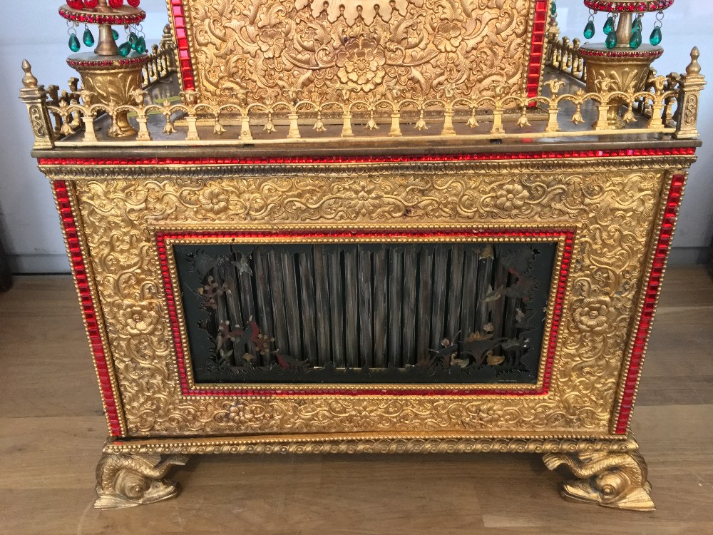 A large and impressive Chinese gilded metal paste set musical automaton table clock The 4 1/2 inch - Image 6 of 23