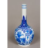 A Chinese blue and white bottle vase The lappet decorated elongated neck above the main bulbous