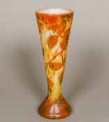 A Daum cameo glass vase Of cylindrical tapering form with trailing leaf decoration,