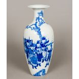 A 19th century Chinese blue and white porcelain vase Of tapering tapered slender bulbous form,