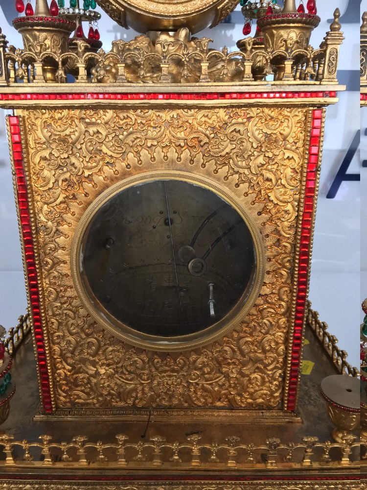A large and impressive Chinese gilded metal paste set musical automaton table clock The 4 1/2 inch - Image 13 of 23