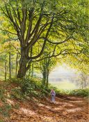BONOMI EDWARD WARREN (flourished 1860s-1877) British Figure on a Woodland Path Watercolour,