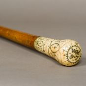 An 18th century English pique inlaid ivory handled walking stick The ivory finial inlaid with