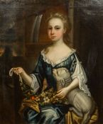 ENGLISH SCHOOL (18th century) Portrait of a Girl with a Lamb in Her Lap Oil on canvas, framed. 61.