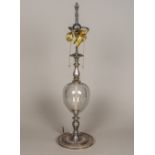 A silver plate mounted Murano glass table lamp The turned stem centred with an air bubble filled