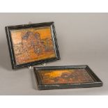 A pair of early 18th century Dutch straw work pictures Each depicting an exterior tavern scene,