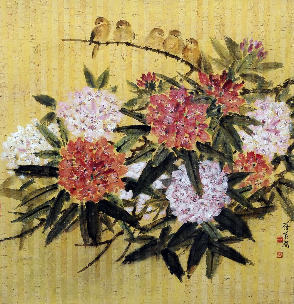 CHIEN-YING CHANG (1913-2004) Chinese Rhododendron and Two Birds Mixed media,