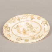 A small 19th century carved ivory dish Of oval form, carved with farmers gathering the crop.