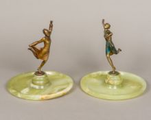 Two Art Deco painted patinated bronze mo