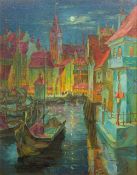 IGOR ALEKSANDROVICH KRUPENKO (born 1967) Russian Moonlit Fantastical Harbour Scene Oil on canvas,