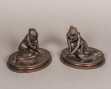 A pair of 19th century patinated bronze