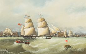 ENGLISH SCHOOL (19th century) Ships at Port; and Ships in Choppy Waters Oil on paper,