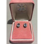 A pair of 9 ct gold and aquamarine earrings