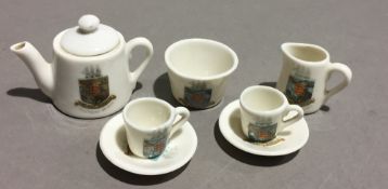 A miniature porcelain crested ware tea set for Southend