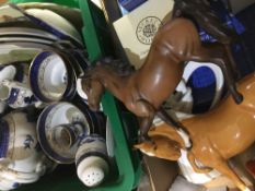 Two Beswick horses, a quantity Royal Doulton and Booths, Willow pattern tea and dinner ware, etc.