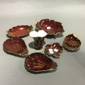 Six various Carlton Ware Rouge Royale dishes and a vase