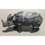 A cold painted bronze rhino form inkwell