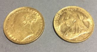 Two gold sovereigns,