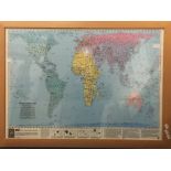 Framed and glazed map of the world
