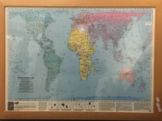 Framed and glazed map of the world