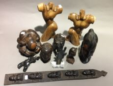 A quantity of African wood and other carvings