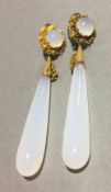 A pair of Victorian gilt metal mounted ear drops