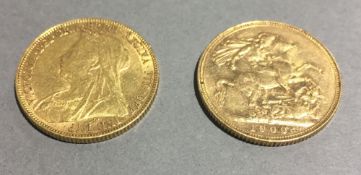 Two gold sovereigns,