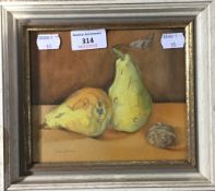ISOBEL WATSON (20th/21st century) British, Still Life of Pears and a Walnut, watercolour, signed,