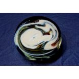 Wedgewood glass swirl paperweight with etched mark to the base (approximately 6.