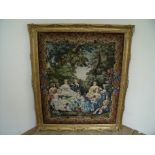 Extremely large wool work tapestry depicting various ladies in garden scene,