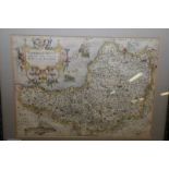 Framed and mounted coloured map of Somerset by Kip & Hole circa 1637 marked William Kip Sculp (39cm