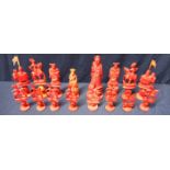 Late 19th C carved white and red ivory Chinese chess Set,