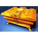 19th C Italian satinwood inlaid table box with hinged serpentine lid with gilt mounts and