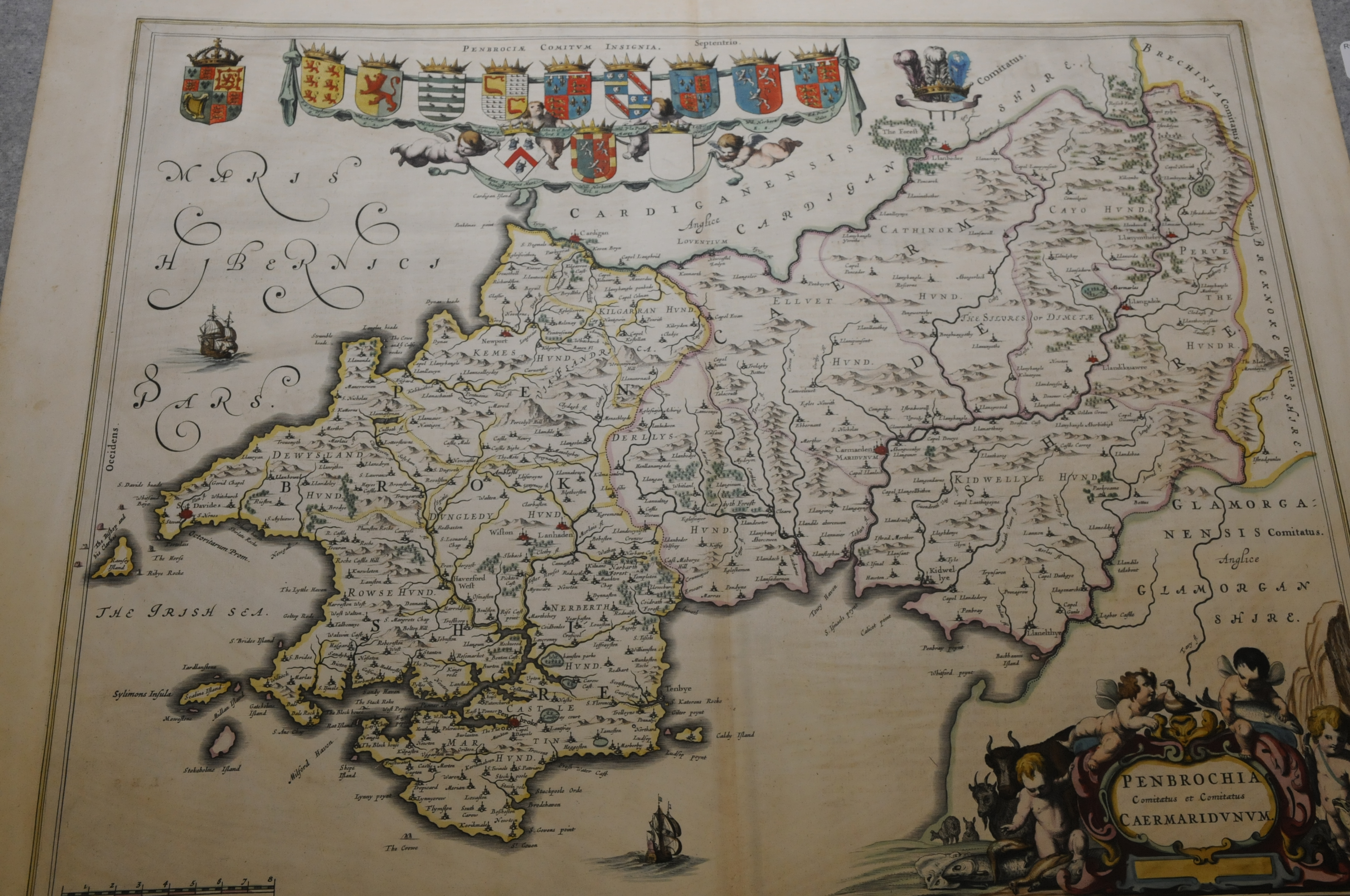 Coloured Pembroke circa 1645 map by Bleau (51.